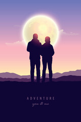 Wall Mural - couple in love silhouette by full moon adventure design