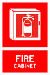 isolated emergency cabinet, fire safety symbols on red rectangle board notification sign for pictograms, icon, label, logo or package industry etc. flat style vector design.