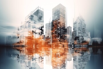 digital building construction engineering with double exposure graphic design. generative ai