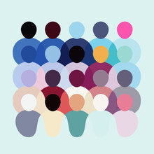 Vector Illustration. Diverse Crowd Of People, Abstract Pattern. Community, Society, Different Personalities And Cultures Make Up A Population. Multicultural Nature, Right To Be Different Concept.