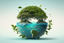 World Environment And Earth Day Concept With Blue Globe And Eco Friendly Enviroment. Generative Ai