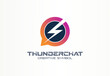Power message creative icon. Thunder chat logo template. Lightning fast logo concept vector. Speech bubble, comment symbol. Flash design element. Circle shpe vector line