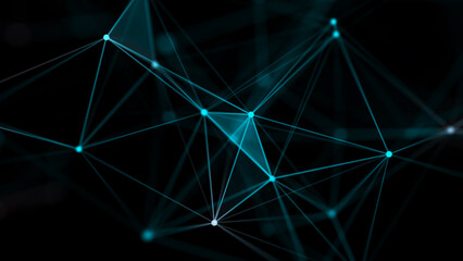 Poster - Connecting colored lines and dots in space. Abstract digital background. Data network connections.3d rendering.
