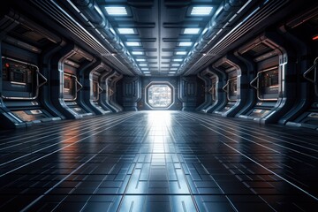 futuristic sci-fi background wall spaceship indoor tunnel with glowing neon white lighting effects g