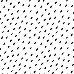 Poster - Seamless texture with dashed strokes. Brush drawn blobs. Rain pattern with diagonal strokes, rounded lines. Vector rain drops pattern. Black and white abstract background. Simple texture.