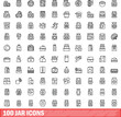 © ylivdesign - 100 jar icons set. Outline illustration of 100 jar icons vector set isolated on white background
