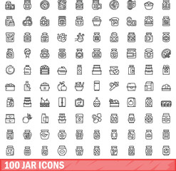 Canvas Print - 100 jar icons set. Outline illustration of 100 jar icons vector set isolated on white background