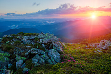 Wall Mural - Evening sky over the Carpathians. Ukraine.