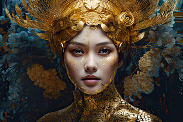 Queen of Gold. Generative AI, non-existent person.	