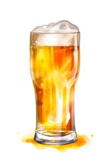 Wall Mural - Glass of beer on isolated white background. Watercolor illustration of a cold lager beer. Generative AI.