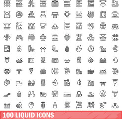 Poster - 100 liquid icons set. Outline illustration of 100 liquid icons vector set isolated on white background