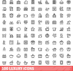 Poster - 100 luxury icons set. outline illustration of 100 luxury icons vector set isolated on white backgrou