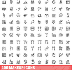 Sticker - 100 makeup icons set. Outline illustration of 100 makeup icons vector set isolated on white background