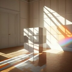 3d rendering of an interior of a room with beautiful minimalist sculptures