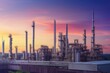 © Hanjin - Oil​ refinery​ with oil storage tank and petrochemical​ plant industrial background at twilight, oil and gas industry - Generative AI