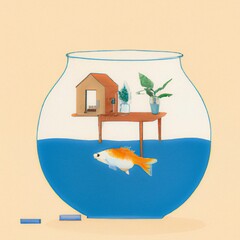 Poster - Flat art of fish swimming in water