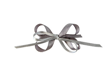 Silver satin silk two narrow ribbons tied bow isolated transparent png