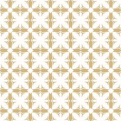 Wall Mural - Elegant golden geometric floral ornament. Vector seamless pattern with flower silhouettes, grid, lattice, repeat tiles. Luxury ornamental gold and white background texture. Design for decor, carpet