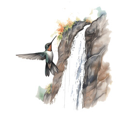 Poster - Cute and Watercolor Hummingbird Clipart, Transparent Background, Generative AI
