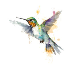 Poster - Cute and Watercolor Hummingbird Clipart, Transparent Background, Generative AI