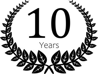 Sticker - 10 Years Anniversary Laurel, modern style, black and white	