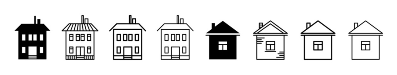 Wall Mural - Set of Houses line shapes, thin line design vector illustration