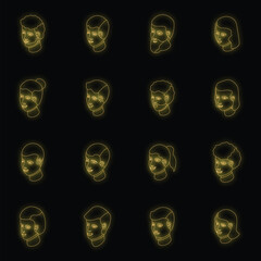 Poster - Smiling people icons set. Isometric set of smiling people vector icons neon color on black
