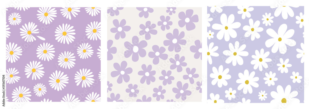 Abstract contemporary seamless patterns with floral design, daisy ...