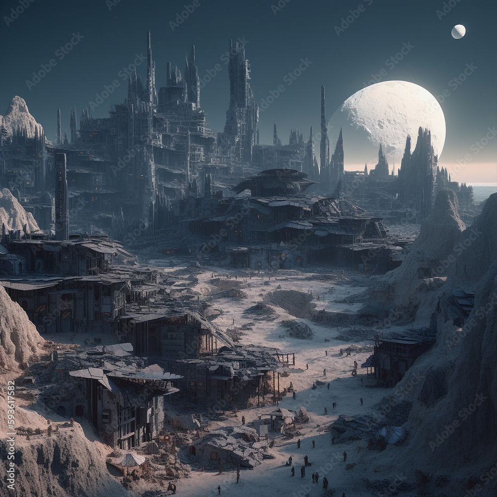 Generative ai illustration post apocalyptic destroyed alien city Stock ...
