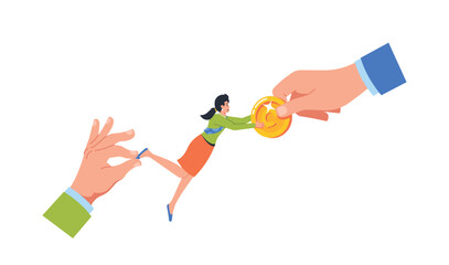 male hand with a bundle of cash lures a talented employee from the competitor's company, business pr