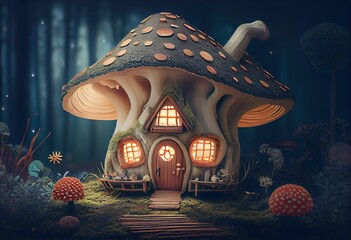 Wall Mural - Fantasy mushroom House.