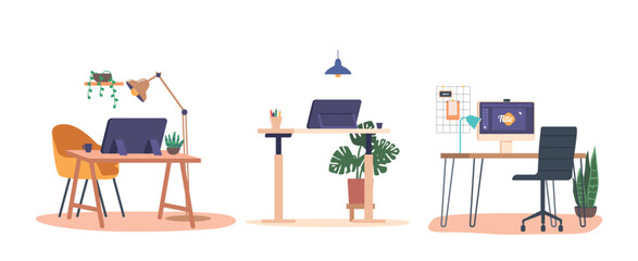 Poster - Designer Workplace, Creative And Organized Space, With Large Desk, Multiple Computer Or Digital Tablet Monitors
