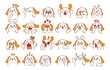 dog character in diffetent animal emotions. Facial expression flat vector illustration
