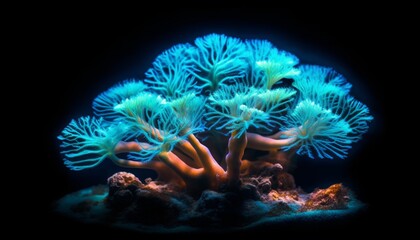 Sticker - Bright Neon Deep Sea Coral with High Detail, Generative AI