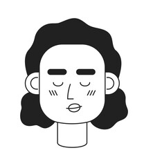 Canvas Print - Relieved lady with closed eyes monochromatic flat vector character head. Editable black white cartoon face emotion. Hand drawn lineart ink spot illustration for web graphic design, animation