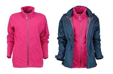 Wall Mural - Dark blue jacket with hot pink lining. Isolated image on a white background. Photo on a mannequin.
