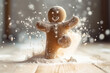 © Mihai Zaharia - A happy gingerbread man dancing on the kitchen table. Generative AI
