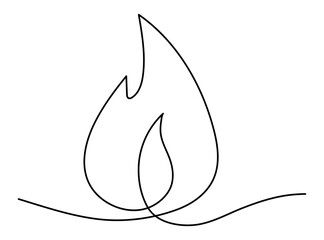 Poster - Fire flame continuous line drawing art. Vector illustration isolated on white.