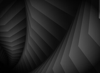 Poster - Abstract unusual horizontal illustration of black gradient volumetric ovals that approach each other from larger to smaller and overlap each other. Design seamless monochrome illusion pattern
