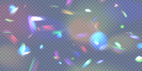 Poster - Realistic diamond reflection, rainbow light optical effect Colorful collection, bright spectrum glow rays. Rainbow effect overlay, prismatic crystal refraction.