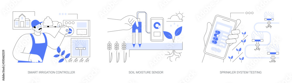 Irrigation system components abstract concept vector illustrations ...