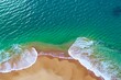 green Ocean waves on the beach as a background. Beautiful natural summer vacation holidays background. Aerial top down view of beach and sea with blue water waves