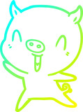Fototapeta Dinusie - cold gradient line drawing happy cartoon pig