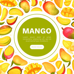 Sticker - Ripe Mango Banner Design with Bright Tropical Fruit Vector Template