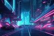 © Lazy_Bear - Futuristic city with neon lights. Cyberounk landscape. Created with Generative AI