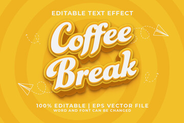Coffee Break 3d Editable Text Effect Cartoon Comic Style Premium Vector