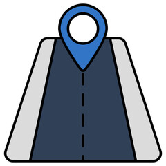 A flat design icon of road location 