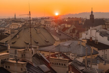 Beautiful Panoramic Sunset View In The Old European City
