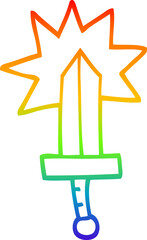 Sticker - rainbow gradient line drawing cartoon sword