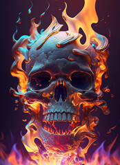 Wall Mural - close up of a skull with flames coming out of it, fantasy skull, burning skeleton, dark fantasy 